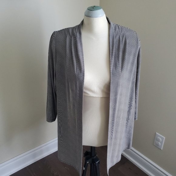 Michel Antoni Black-White Striped Open Front Cardigan Size 1X - Picture 4 of 7